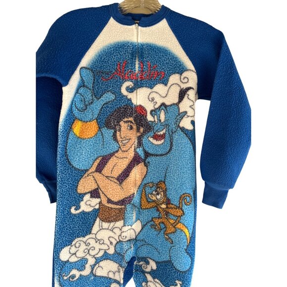 Disney Other - Disney Aladdin 1992 Fleece Pajamas Sleeper Suit Blue Kids 12 Footsie Genie Read*